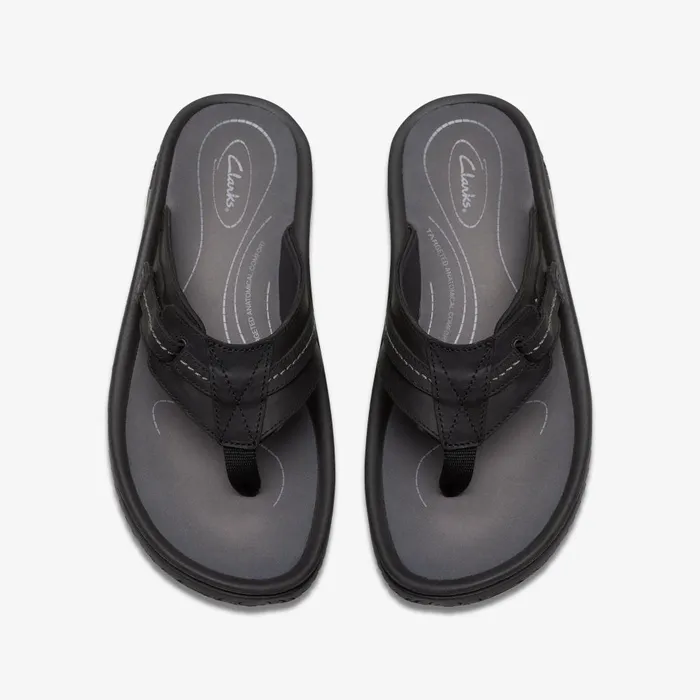 WESLEY SUN Black Leather Men Clarks Sandals and Flip Flops