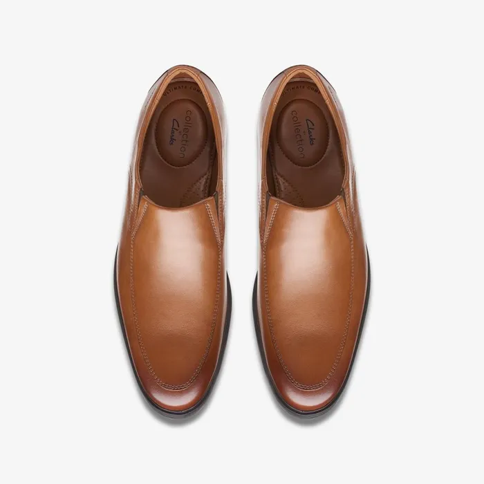 Whiddon Step Dark Tan Leather Men Clarks Dress Shoes