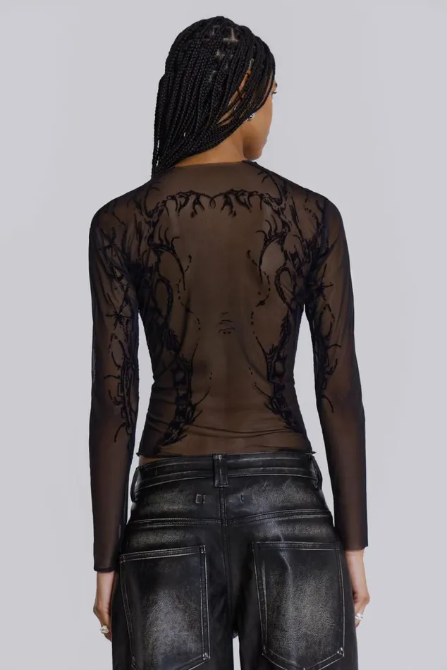 Wings Mesh Top Black Women Jaded London Long Sleeve Tops