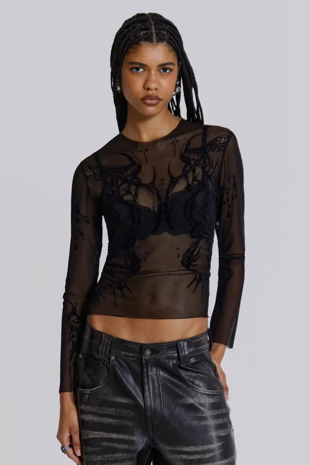 Wings Mesh Top Black Women Jaded London Long Sleeve Tops