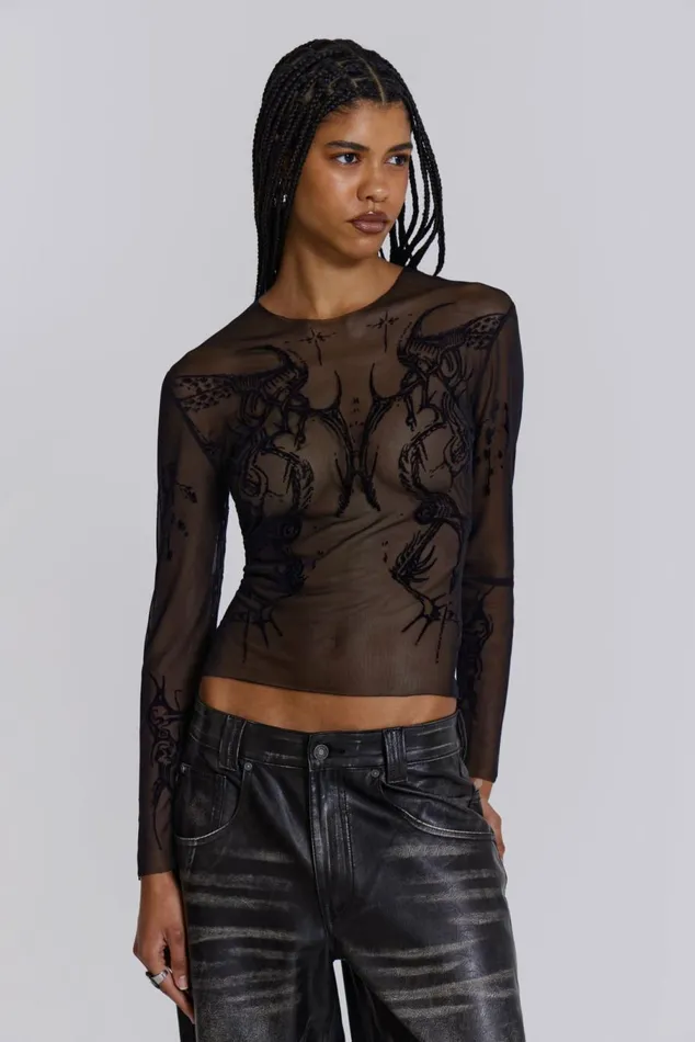 Wings Mesh Top Black Women Jaded London Long Sleeve Tops
