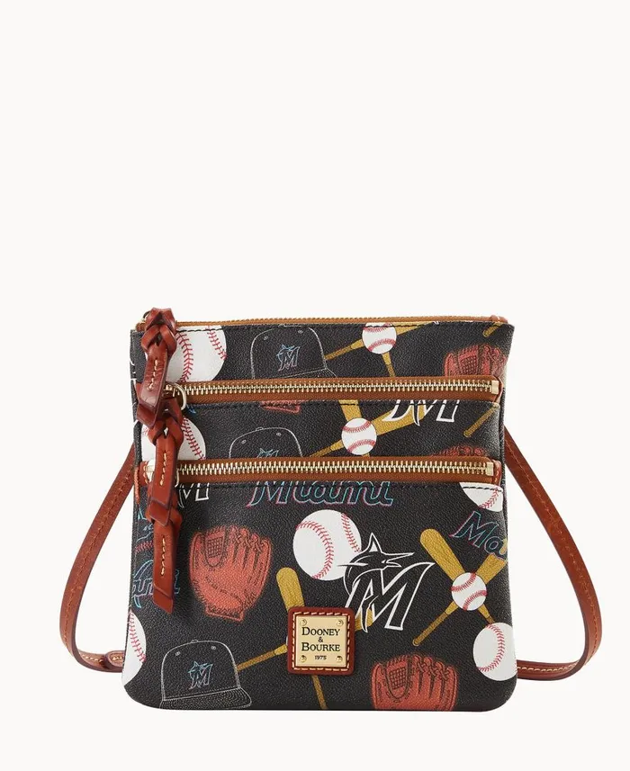 Woman MLB Marlins N S Triple Zip Crossbody Marlins Dooney and Bourke Crossbodies