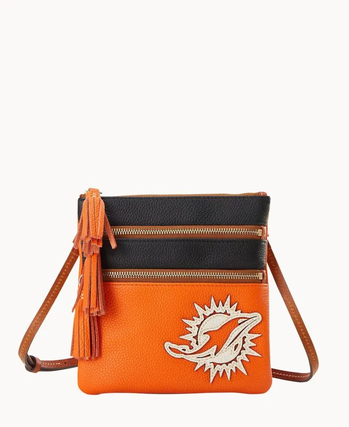 Woman NFL Dolphins Triple Zip Crossbody Dolphins Dooney and Bourke Crossbodies