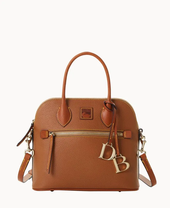 Woman Pebble Grain Domed Satchel Caramel Dooney and Bourke Satchels
