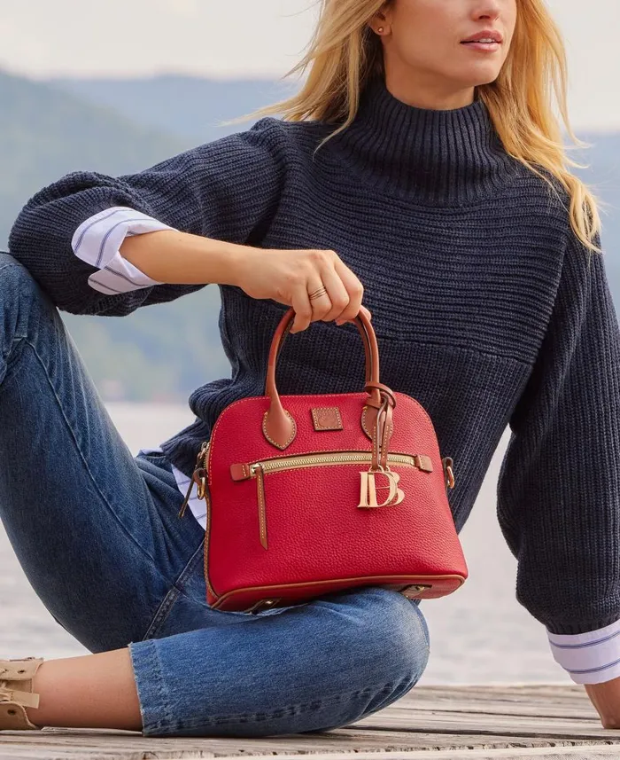 Woman Pebble Grain Domed Satchel Caramel Dooney and Bourke Satchels Woman Pebble Grain Domed Satchel Caramel Dooney and Bourke Satchels