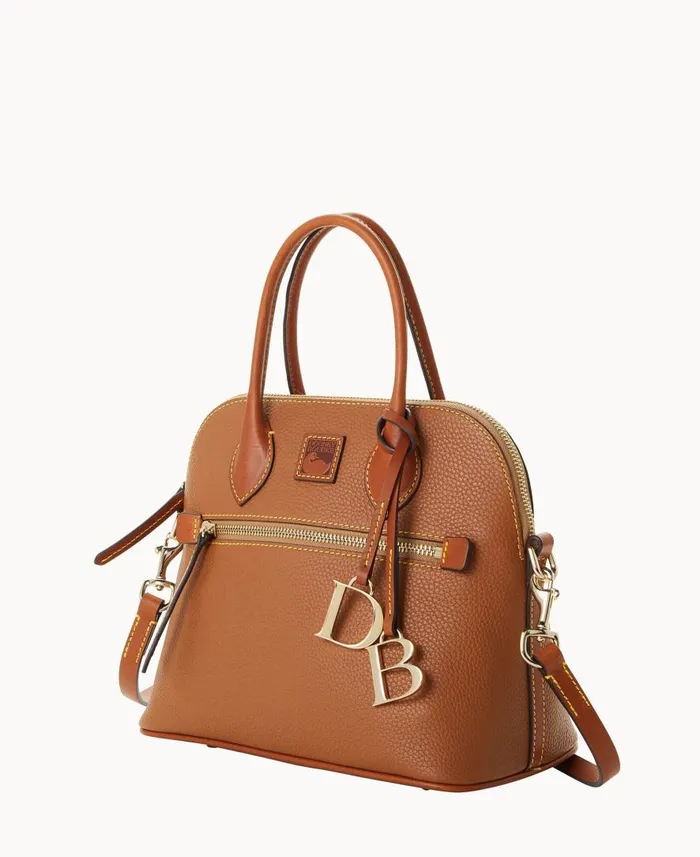 Woman Pebble Grain Domed Satchel Caramel Dooney and Bourke Satchels Woman Pebble Grain Domed Satchel Caramel Dooney and Bourke Satchels