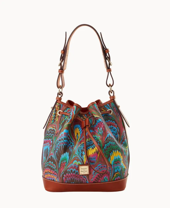 Woman Plumes Drawstring Brown Dooney and Bourke Shoulder Bags