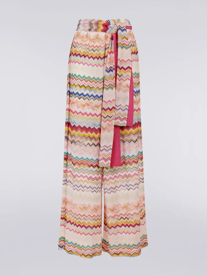 Women 3d Effect Viscose Trousers With Sash Waistband Multicoloured Missoni Beachwear