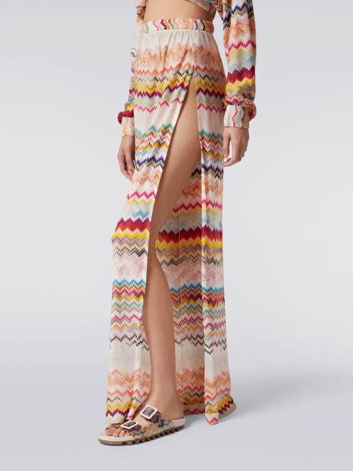 Women 3d Effect Viscose Trousers With Sash Waistband Multicoloured Missoni Beachwear