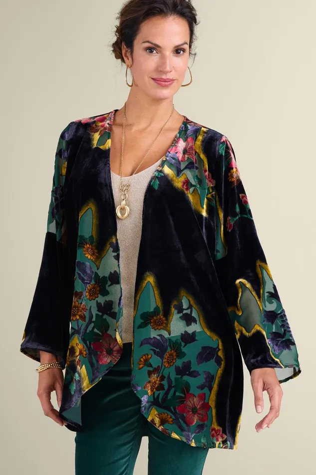 Women Aaliyah Floral Velvet Topper Secret Garden Burnout Soft Surroundings Toppers