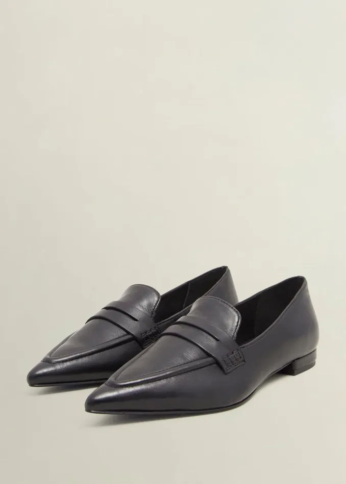 Women Alberta Leather Pointed Loafers Black Hobbs Flats