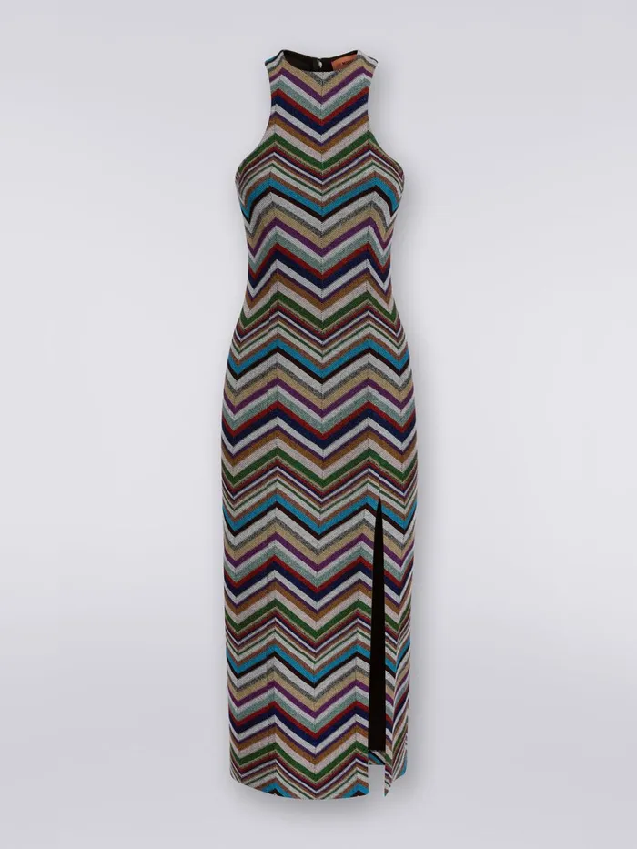 Women American Neckline Dress In Zigzag Lam Wool Blend Multicoloured Missoni Dresses