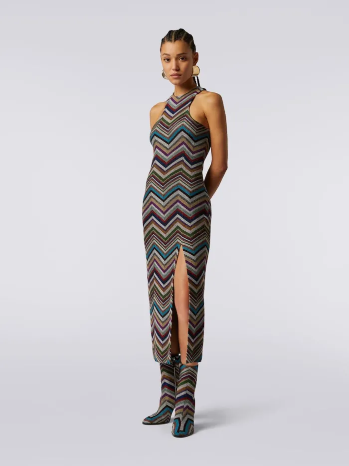 Women American Neckline Dress In Zigzag Lam Wool Blend Multicoloured Missoni Dresses Women American Neckline Dress In Zigzag Lam Wool Blend Multicoloured Missoni Dresses