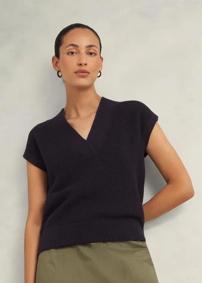 Women Ariel Cotton Knitted Top Hobbs Navy Hobbs Tops