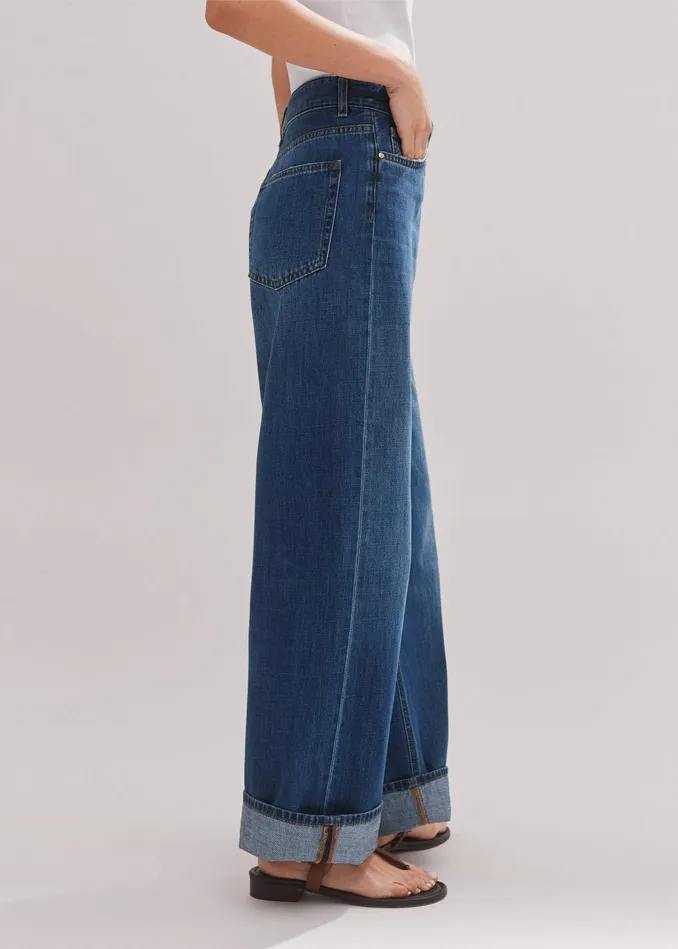 Women Baggy Low Rise Jean Authentic Mid Wash MEEM