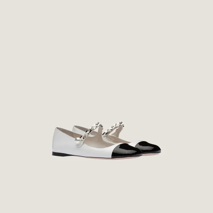 Women Ballerinas Miu Miu Patent Leather Ballerinas Whiteblack