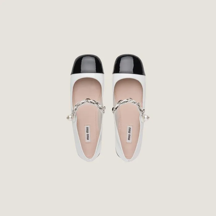 Women Ballerinas Miu Miu Patent Leather Ballerinas Whiteblack