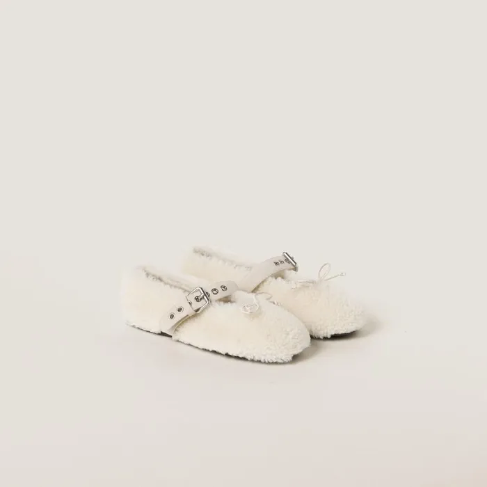 Women Ballerinas Miu Miu Shearling Ballerinas Natural