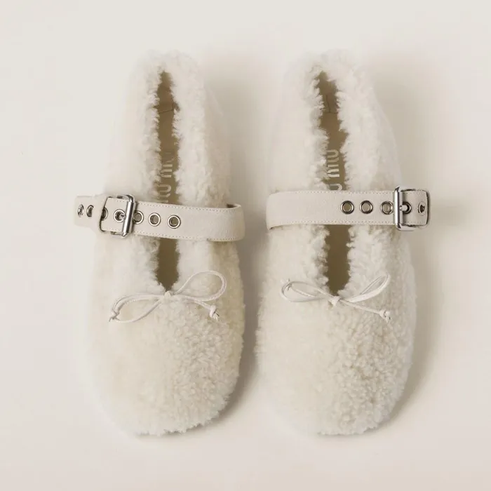 Women Ballerinas Miu Miu Shearling Ballerinas Natural Women Ballerinas Miu Miu Shearling Ballerinas Natural