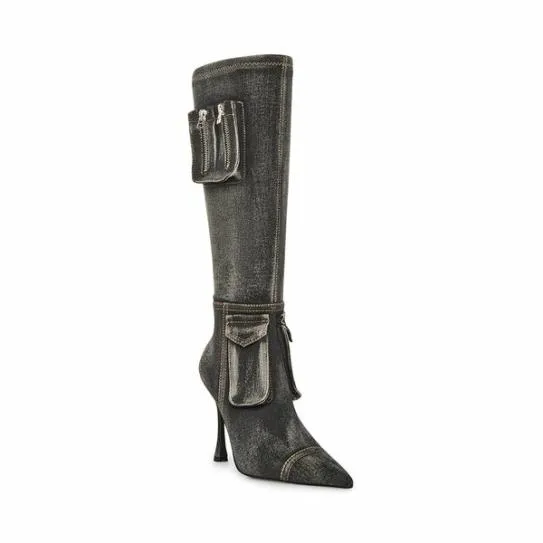 Women BECKHAM BLACK DENIM Black Denim Steve Madden Boots and Booties Women BECKHAM BLACK DENIM Black Denim Steve Madden Boots and Booties