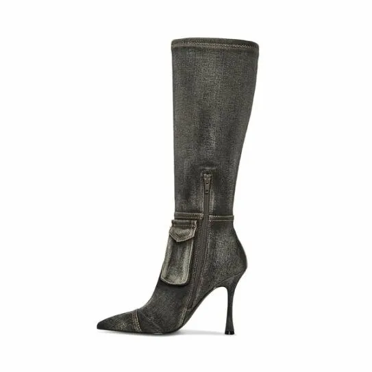 Women BECKHAM BLACK DENIM Black Denim Steve Madden Boots and Booties Women BECKHAM BLACK DENIM Black Denim Steve Madden Boots and Booties