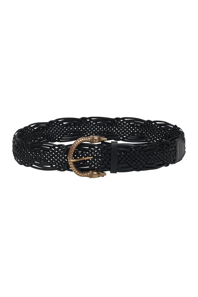 Women Belts Camilla Woven Leather Belt Solid Black