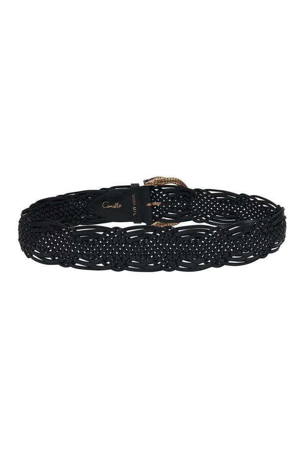 Women Belts Camilla Woven Leather Belt Solid Black