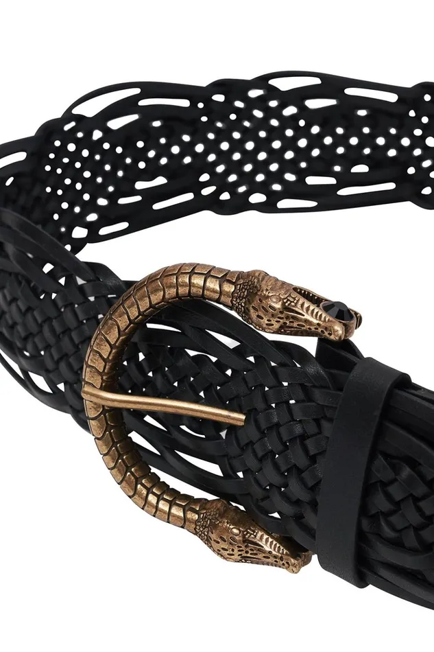 Women Belts Camilla Woven Leather Belt Solid Black