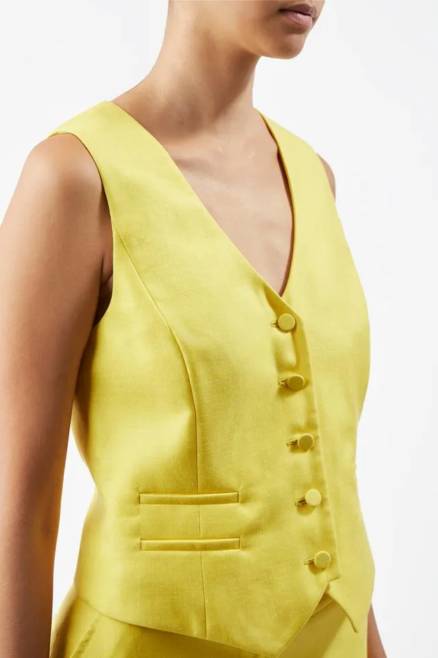 Women Blazers and Vests Gabriela Hearst Coleridge Vest In Cadmium Yellow Virgin Wool And Silk Linen Twill