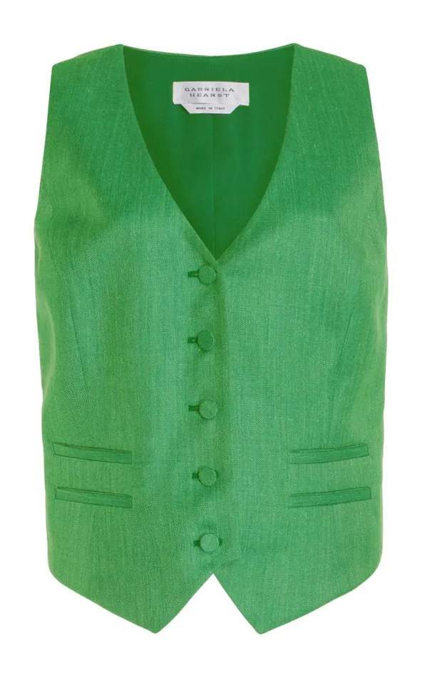 Women Blazers and Vests Gabriela Hearst Coleridge Vest In Peridot Green Virgin Wool And Silk Linen