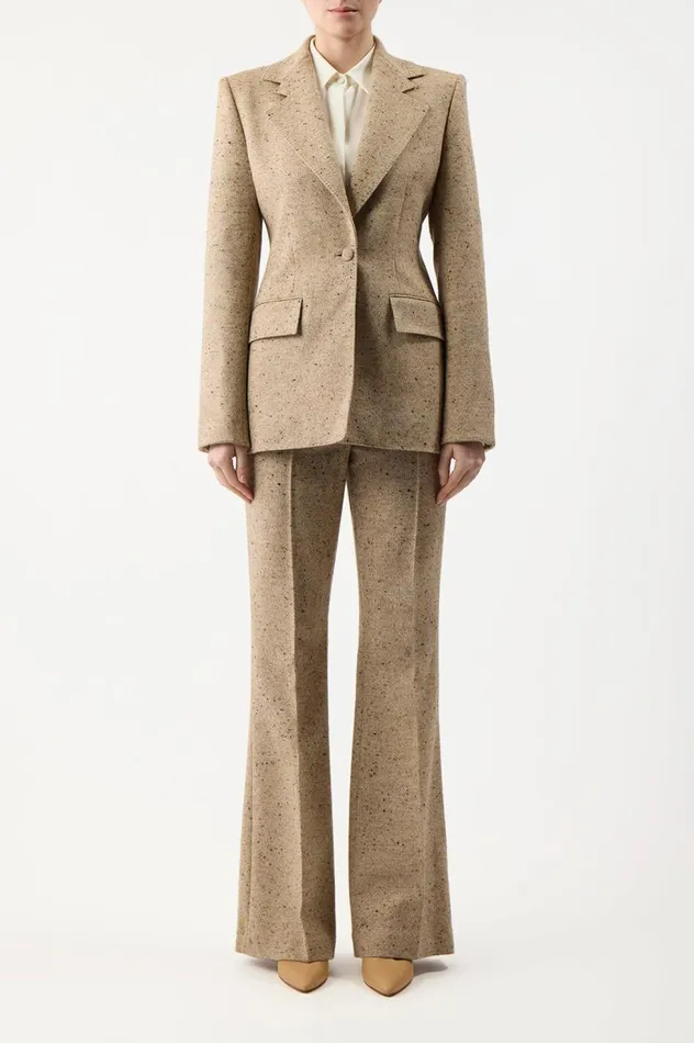 Women Blazers and Vests Gabriela Hearst Delmas Blazer In Oatmeal Multi Cashmere Virgin Wool
