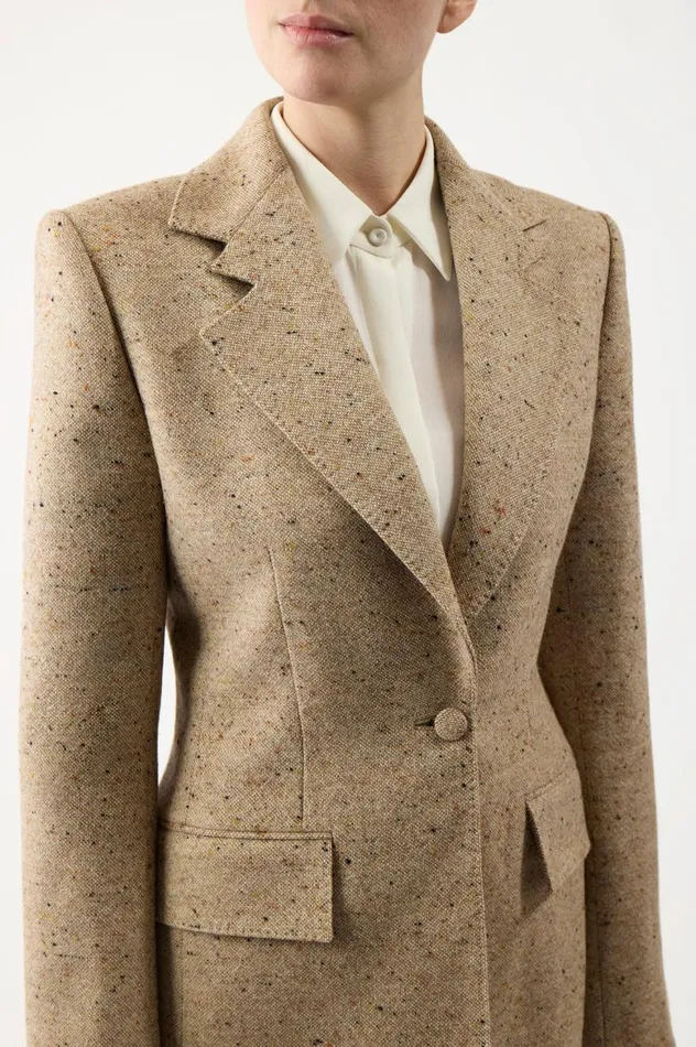 Women Blazers and Vests Gabriela Hearst Delmas Blazer In Oatmeal Multi Cashmere Virgin Wool