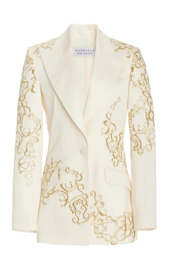 Women Blazers and Vests Gabriela Hearst Leiva Embroidered Blazer In Ivory Textured Linen Women Blazers and Vests Gabriela Hearst Leiva Embroidered Blazer In Ivory Textured Linen