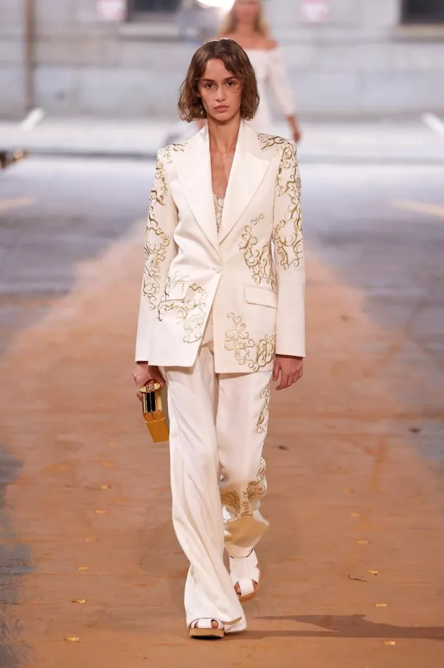 Women Blazers and Vests Gabriela Hearst Leiva Embroidered Blazer In Ivory Textured Linen