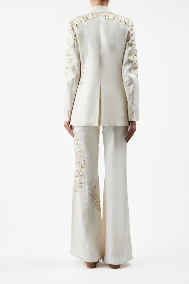 Women Blazers and Vests Gabriela Hearst Leiva Embroidered Blazer In Ivory Textured Linen