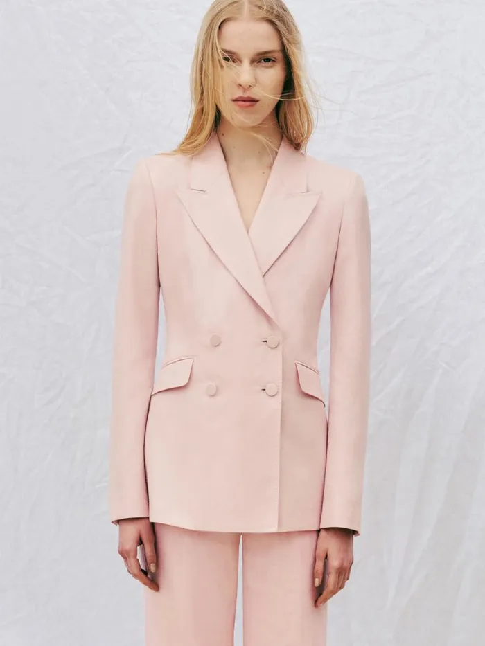 Women Blazers and Vests Gabriela Hearst Stephanie Blazer In Blush Virgin Wool And Silk Linen Twill