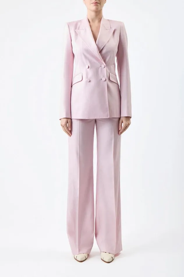 Women Blazers and Vests Gabriela Hearst Stephanie Blazer In Blush Virgin Wool And Silk Linen Twill