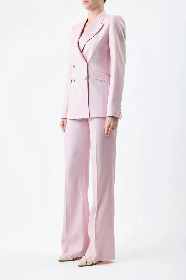 Women Blazers and Vests Gabriela Hearst Stephanie Blazer In Blush Virgin Wool And Silk Linen Twill