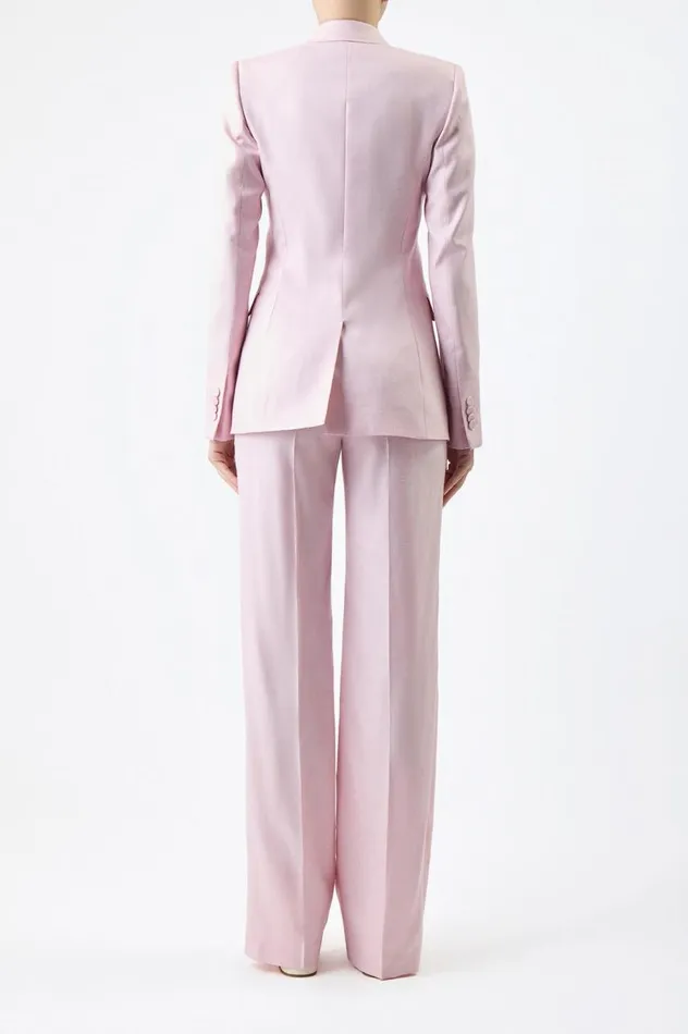 Women Blazers and Vests Gabriela Hearst Stephanie Blazer In Blush Virgin Wool And Silk Linen Twill