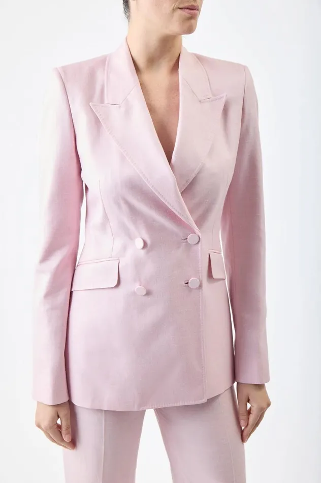 Women Blazers and Vests Gabriela Hearst Stephanie Blazer In Blush Virgin Wool And Silk Linen Twill