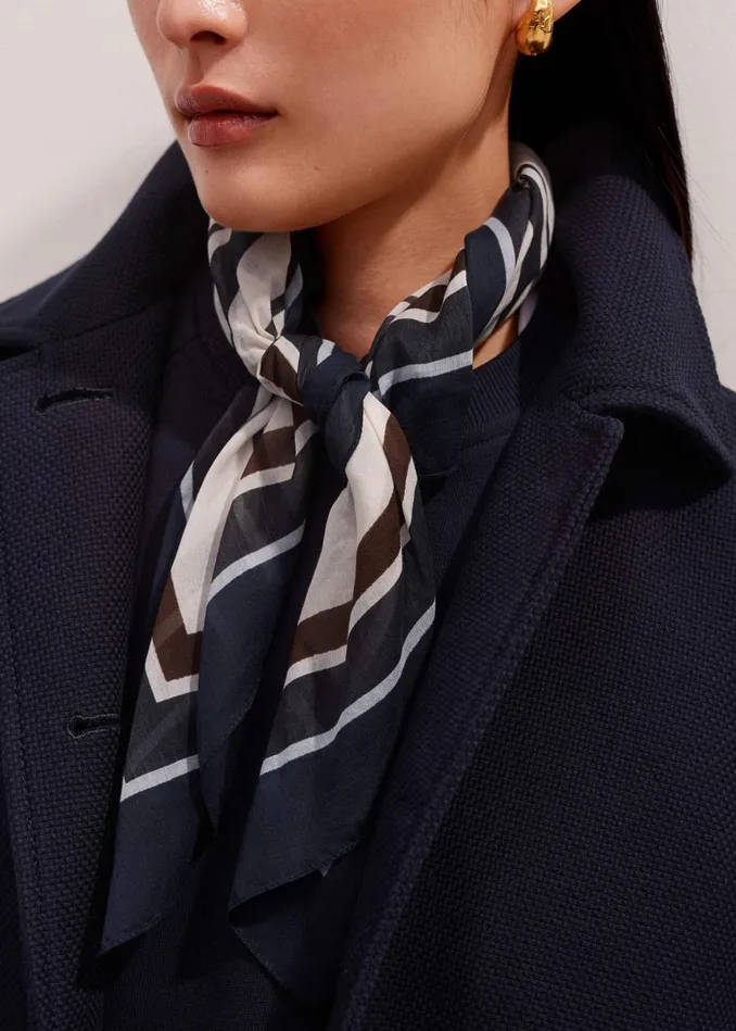 Women Border Scarf Navyblackcreamtreacle MEEM