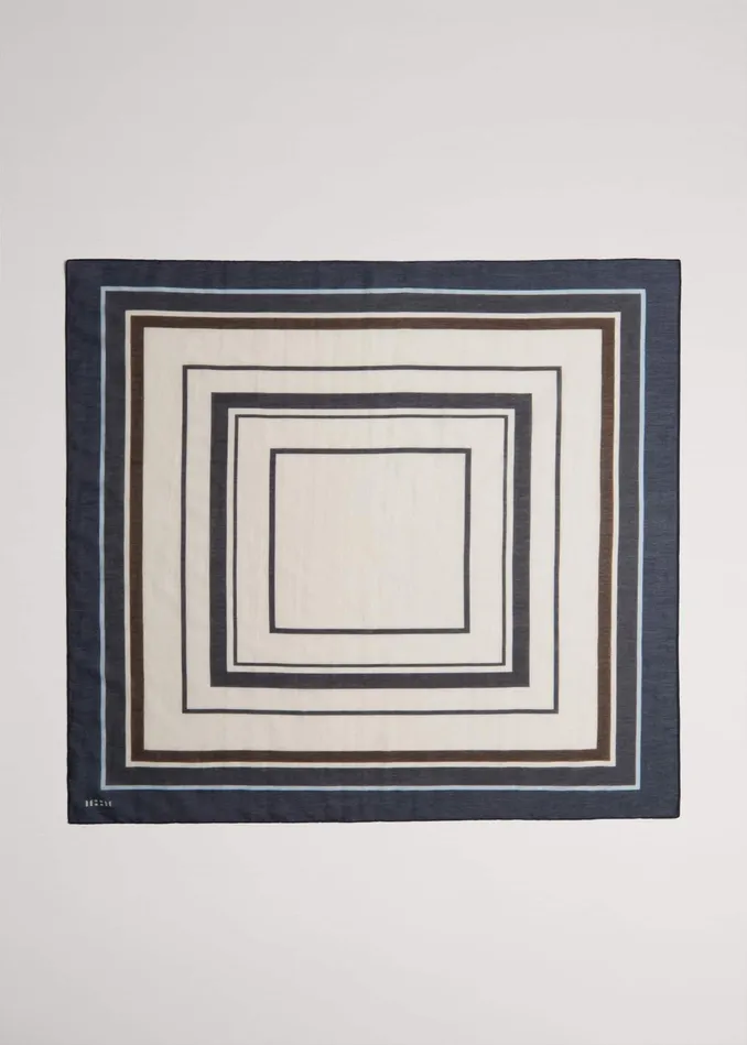Women Border Scarf Navyblackcreamtreacle MEEM