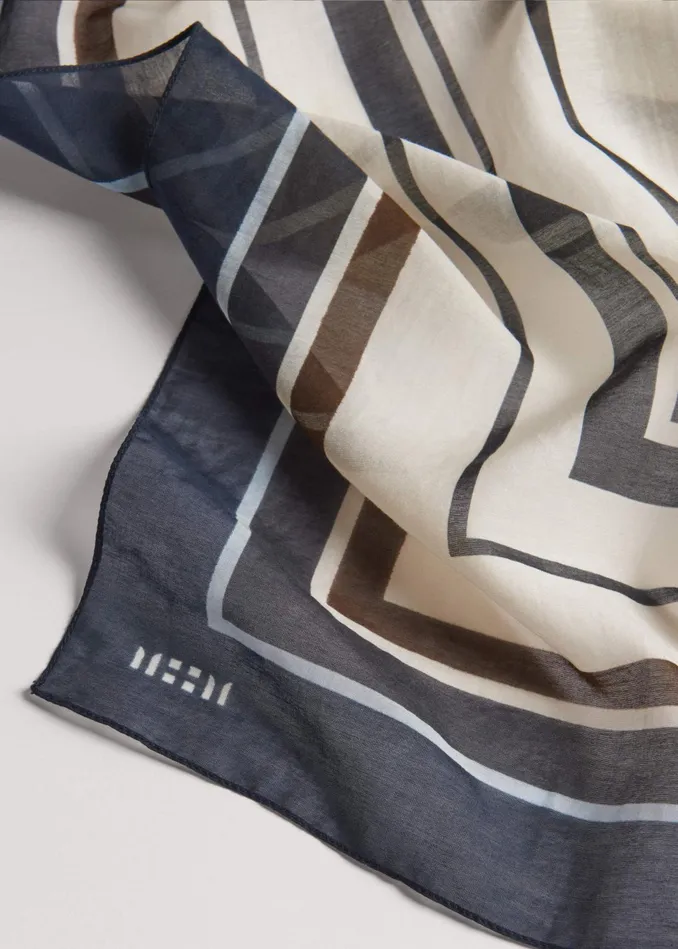 Women Border Scarf Navyblackcreamtreacle MEEM