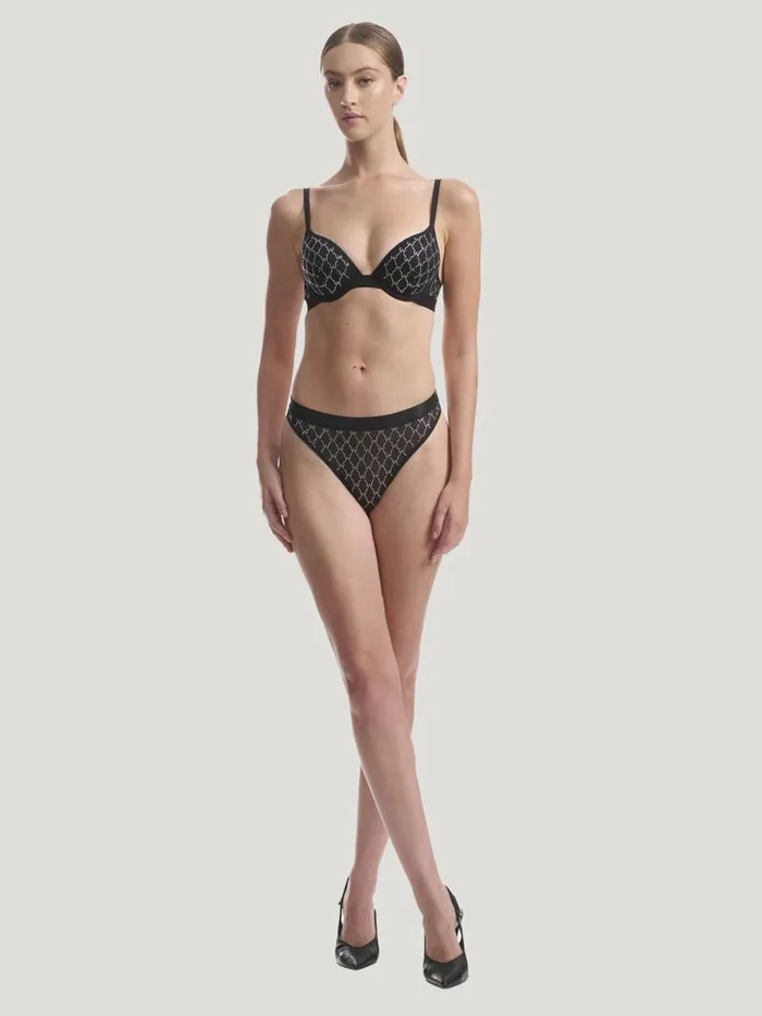 Women Bras Wolford Sheer Logo Spark PushUp Bra Black