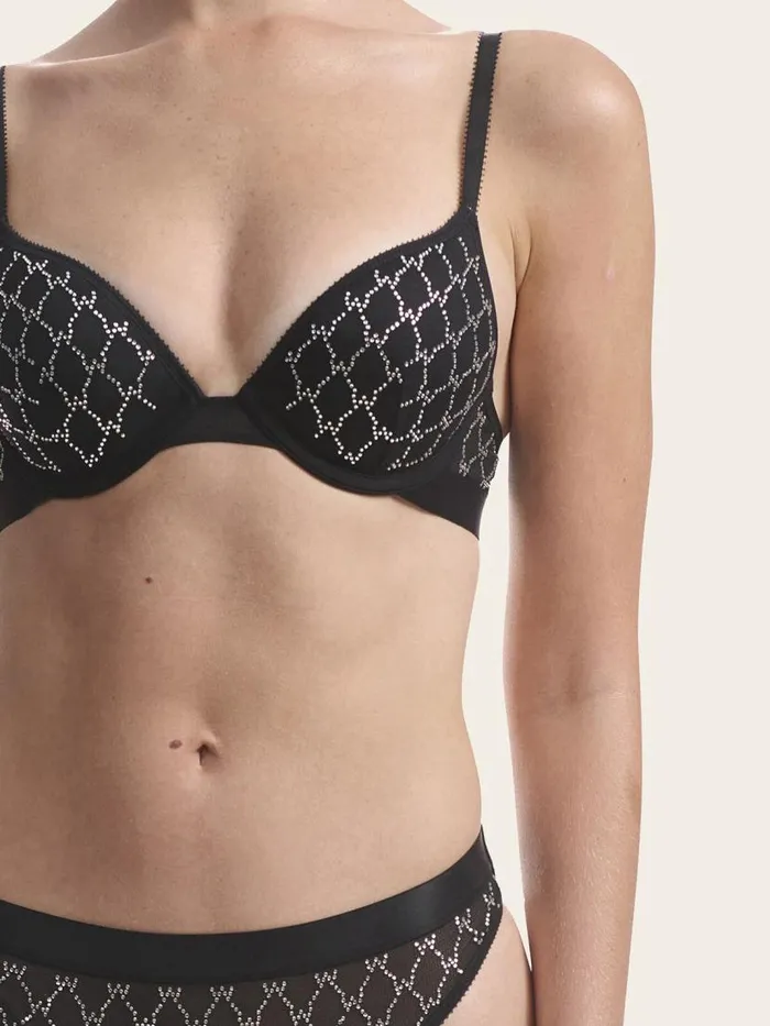 Women Bras Wolford Sheer Logo Spark PushUp Bra Black