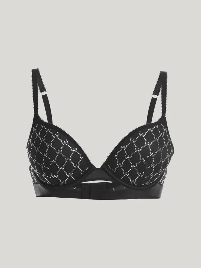 Women Bras Wolford Sheer Logo Spark PushUp Bra Black