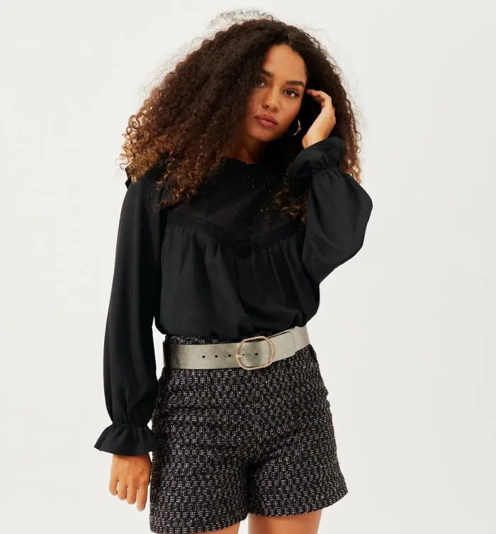 Women Broderie Anglaise Blouse 8211 Black Promod Shirts And Tunics