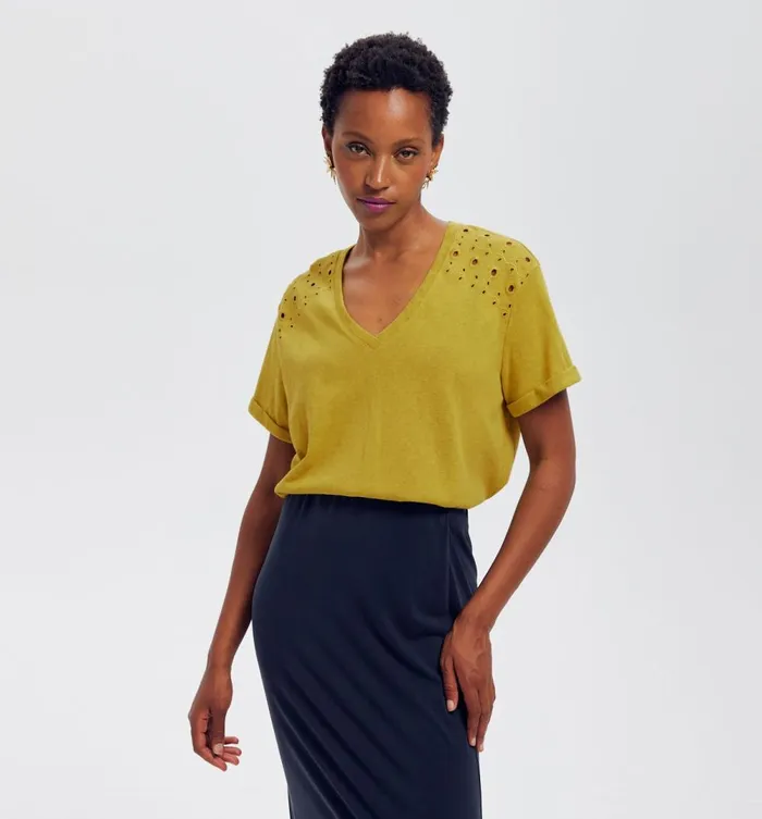 Women Broderie Anglaise Top 8211 Anis Moyen Promod Tops