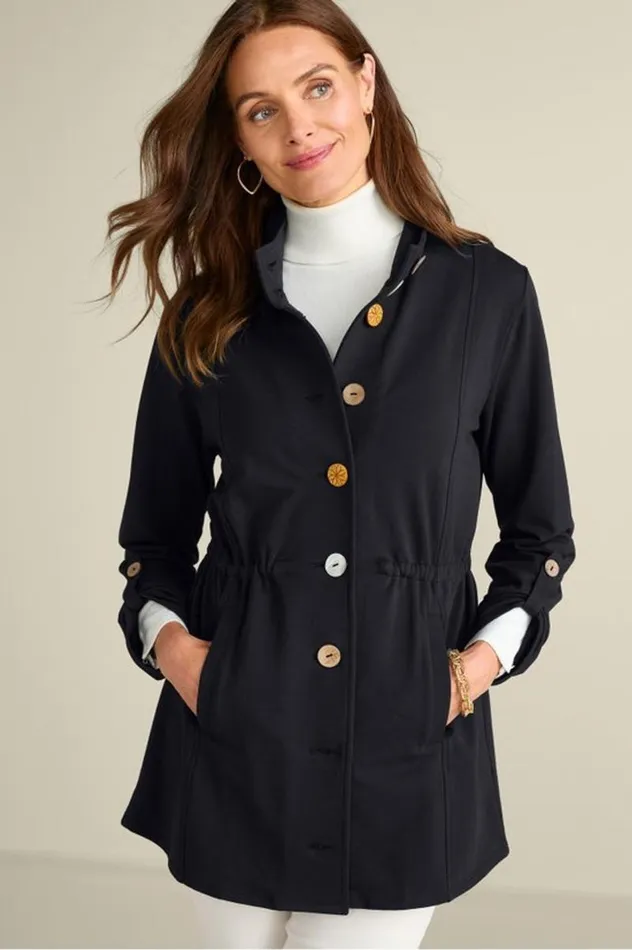 Women Caprice French Terry Jacket Black Soft Surroundings Jackets and Coats