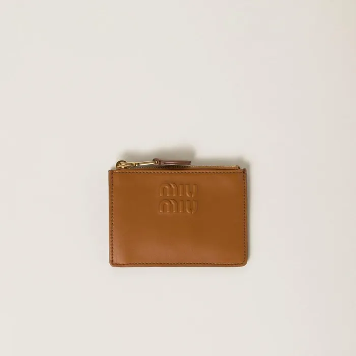 Women Card Holders Miu Miu Leather Card Holder Cognac